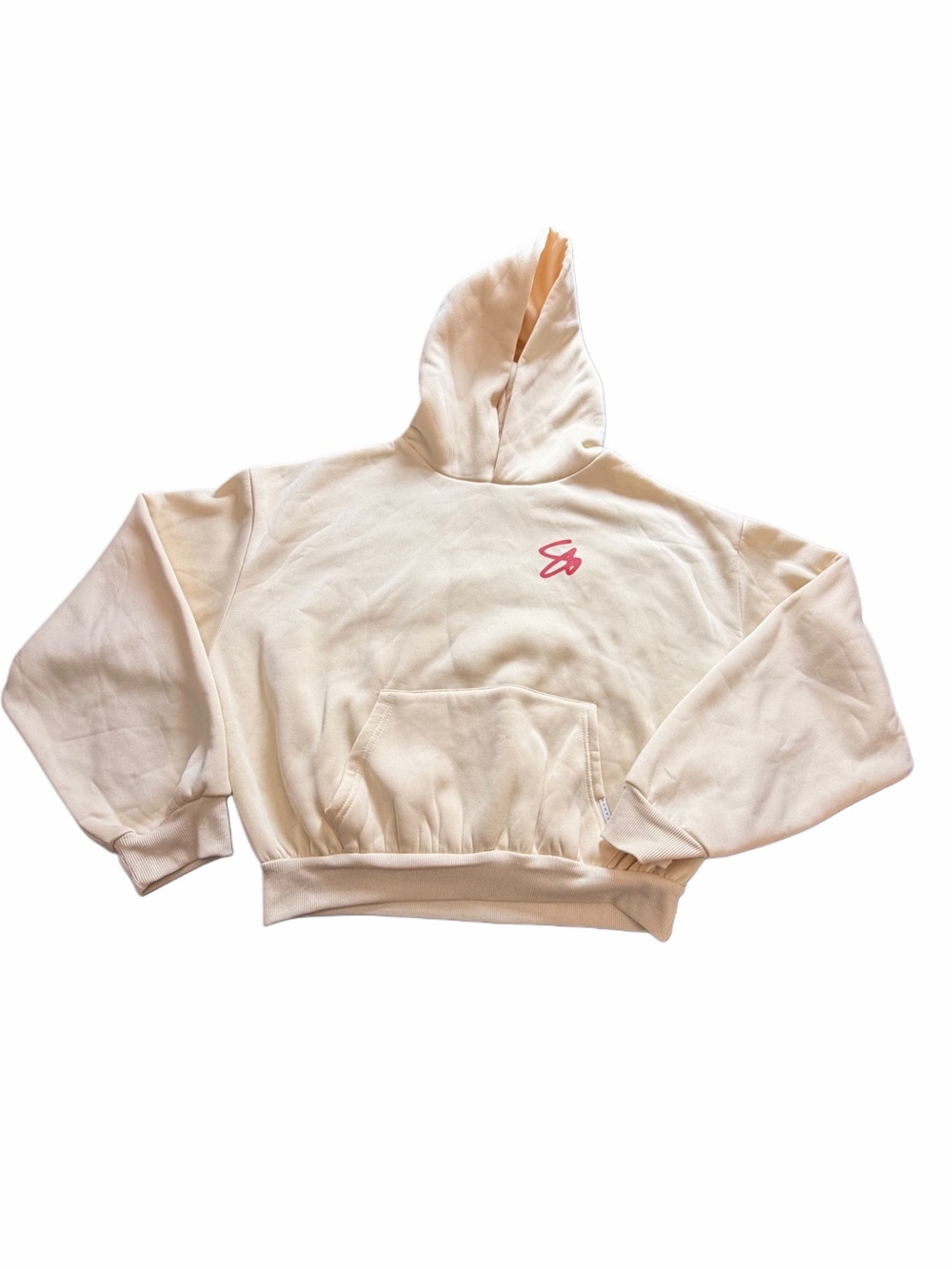 Women's Cream Hoodie with Pink Logo - Casual Pullover Sweatshirt